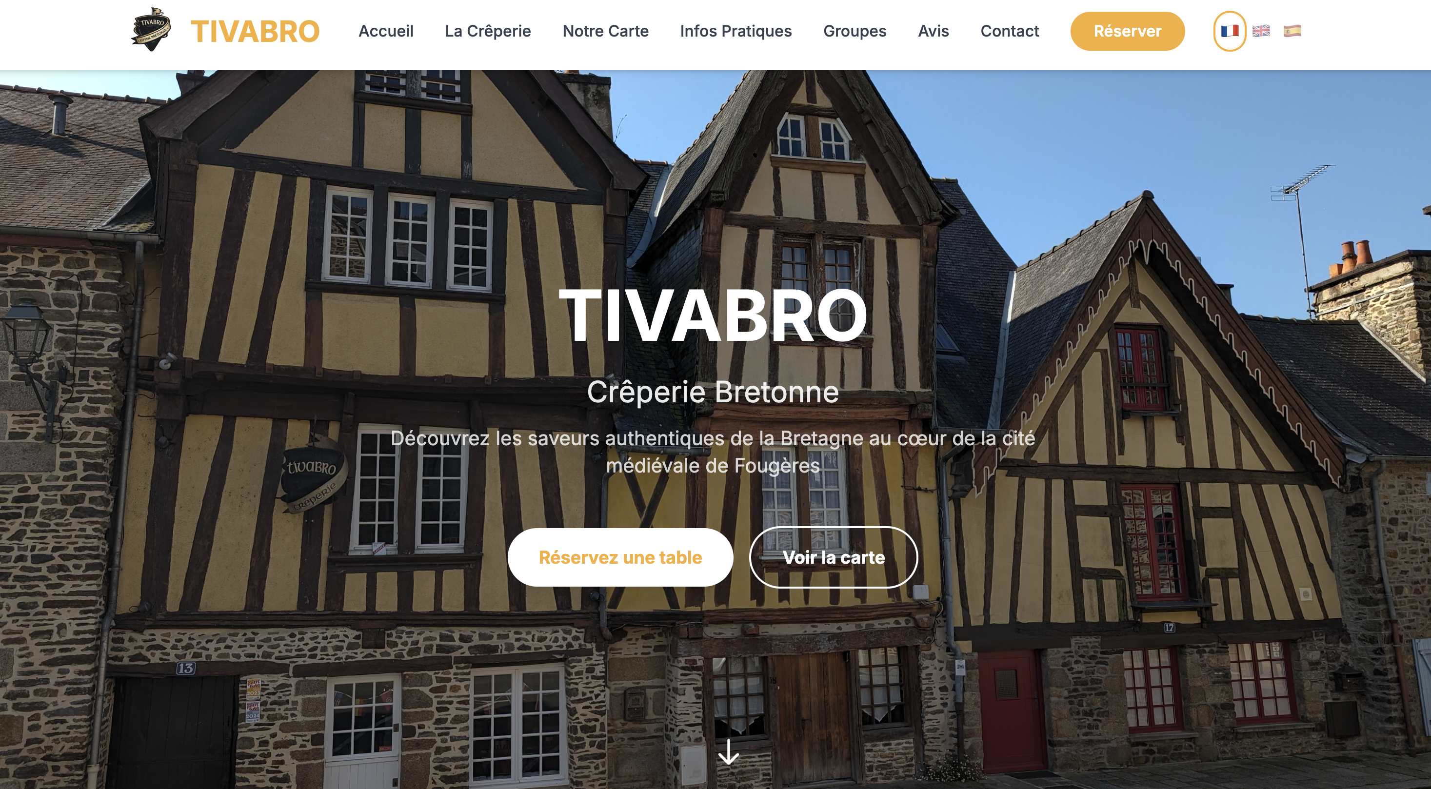 Aperçu du site Tivabro — crêperie bretonne à Fougères